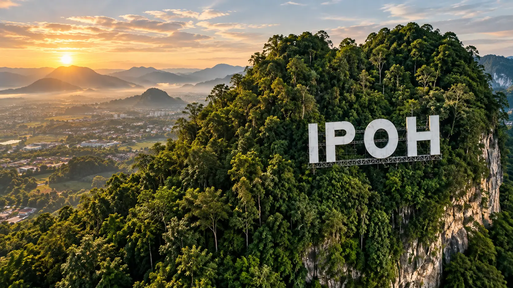Limestone hills above Ipoh at sunrise
